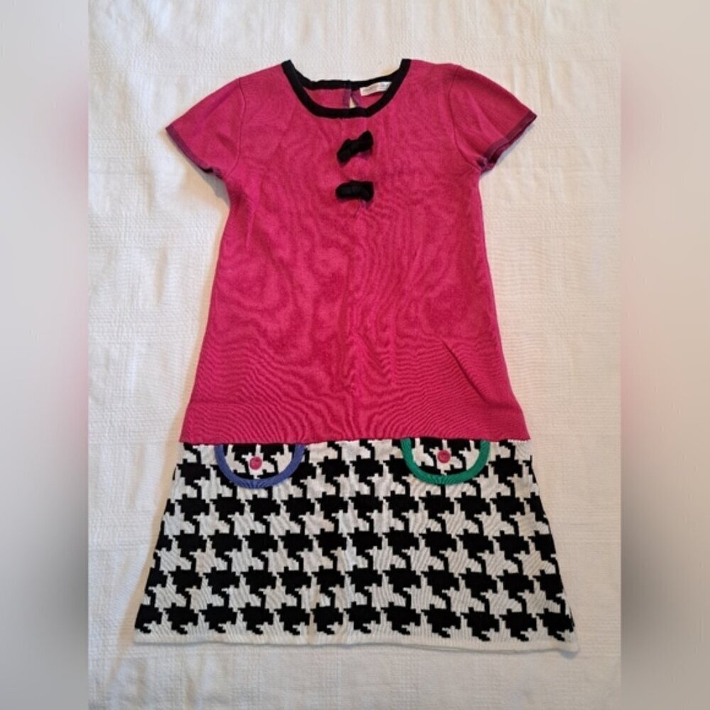 Deux par deux girls size 8 sweater dress houndstooth bottom pink top